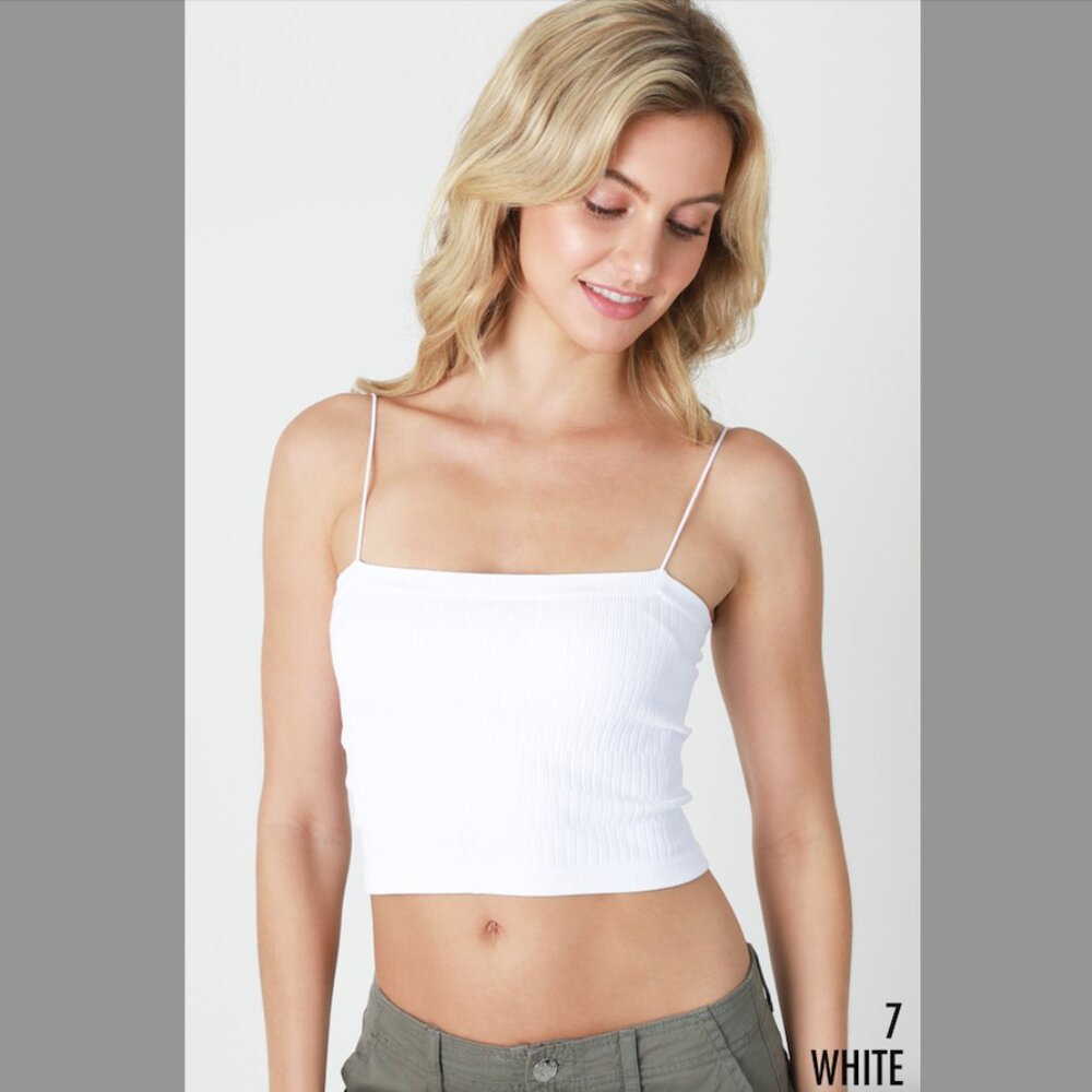 New White Spaghetti Strap Crop Top One Size